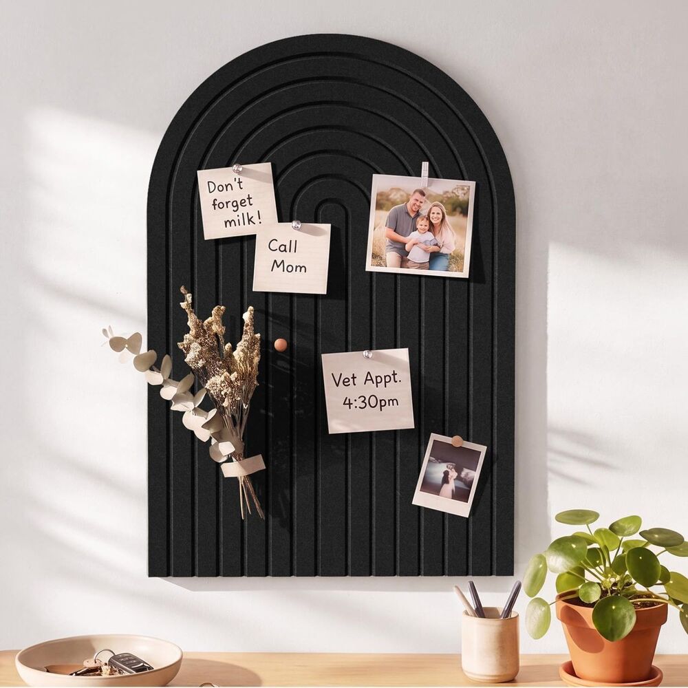 Large Arch Felt Bulletin Board 36x24 Black Modern Pin Board Wall Organizer Decor